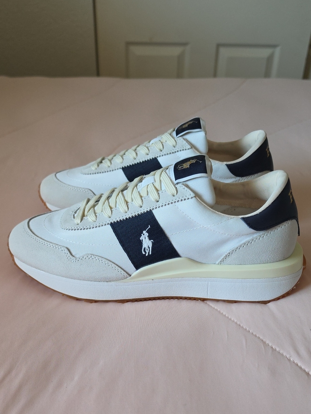 Polo by Ralph Lauren Train 89 Men’s Cream & Navy Runner Sneakers, Men's 9.5